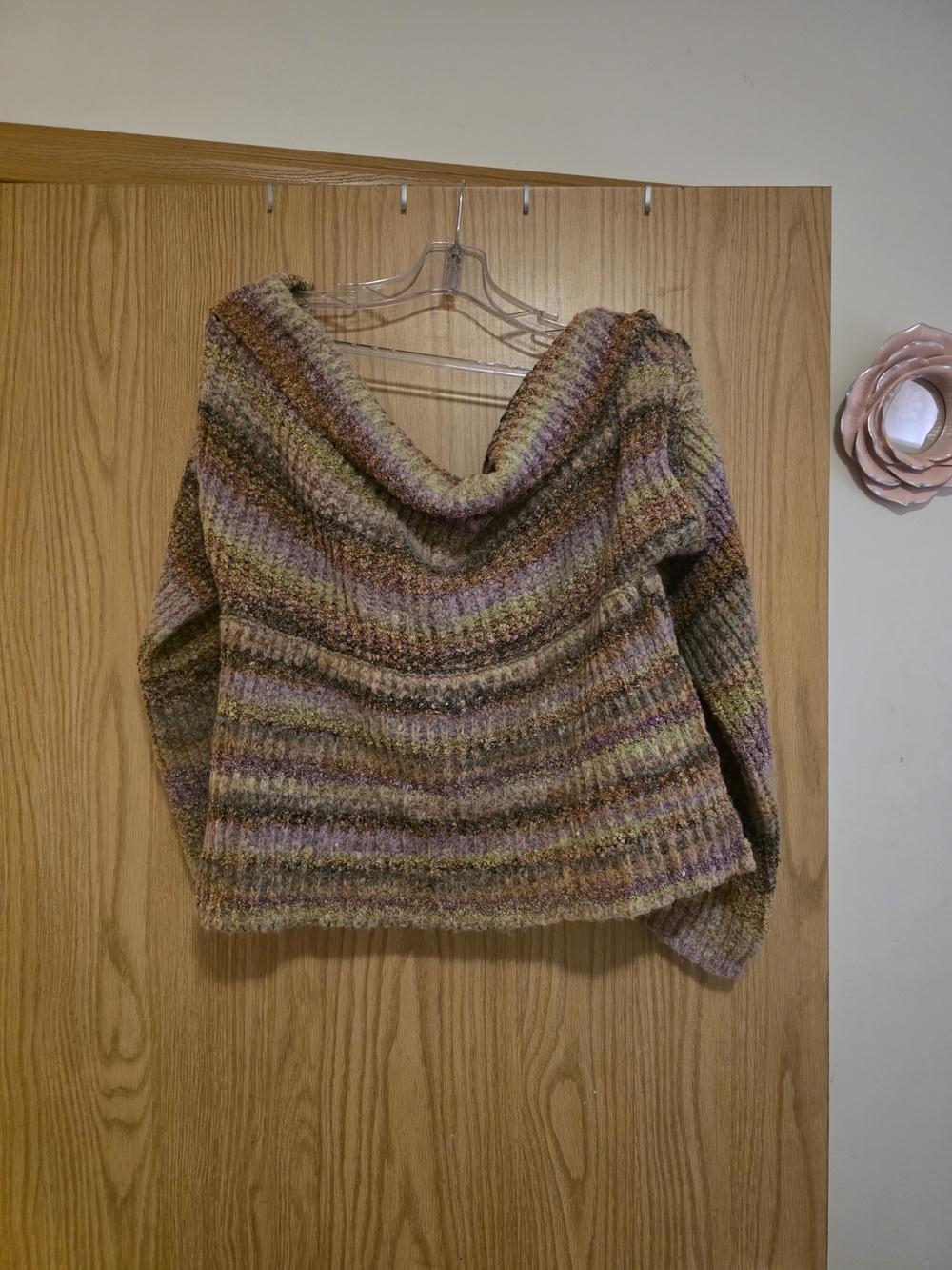 Fashion Nova Striped Cowl-Neck Sweater in Green, Purple, Brown, Cream